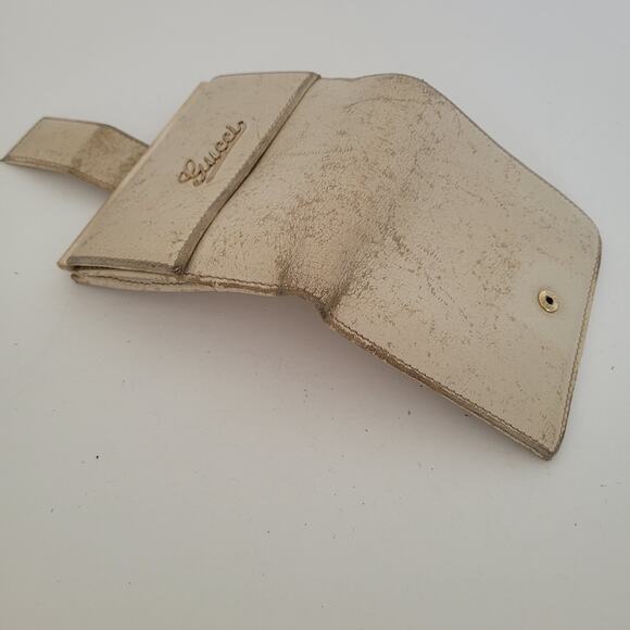 GUCCI Leather Card Bill Coin Wallet Medium Logo Bifold White Bone Compact Vintag - Picture 11 of 14